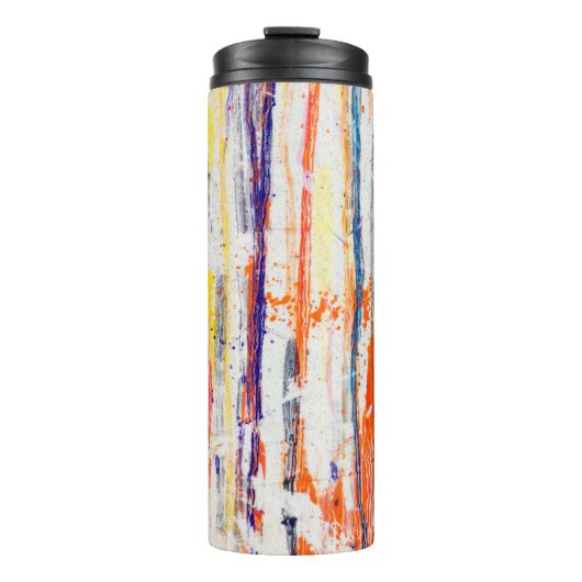 Verspreide verf op witte achtergrondverf, kunst, f thermosbeker (Voorkant)