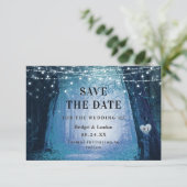 Versproeier verscheurd bos donker blauw sparen de  save the date (Staand voorkant)