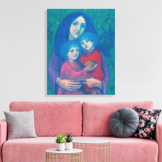 Versprookje voor de bedtijd, moeder en kinder moed canvas afdruk (Insitu (Woonkamer))