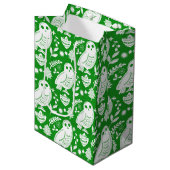 Verstandige Uil Folk Art Groene Vakantie Medium Cadeauzakje (Voorkant Gekanteld)