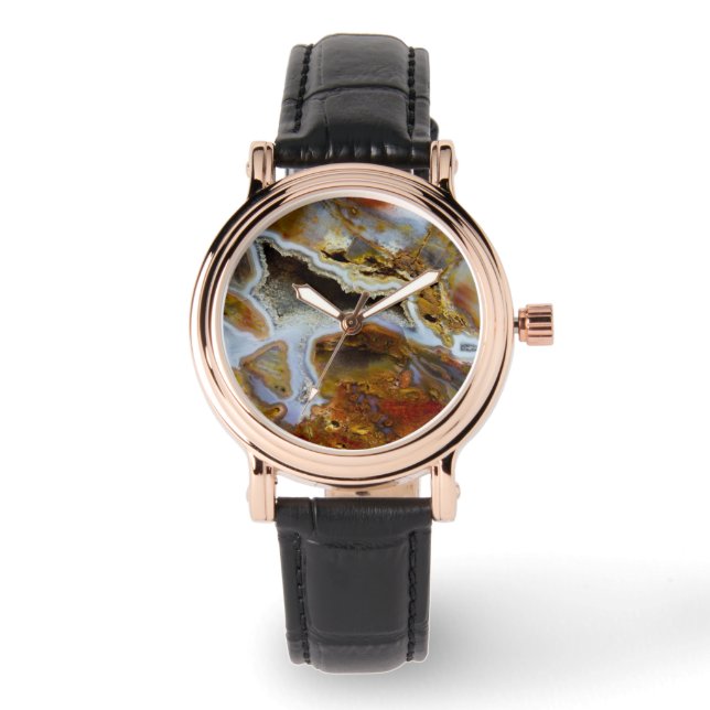 Versteend Hout Met Kristallen Horloge (Voorkant)