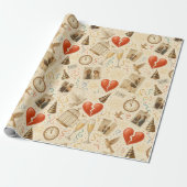 Versterkte Rode Hart Collage Vakantie Cadeaupapier (Uitgerold)