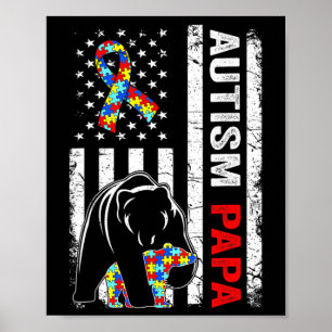 Verstevigde Amerikaanse Vlag Autisme Papa Beer Bew Poster
