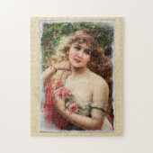 Verstevigde victoriaanse vrouw met roze rozen legpuzzel (Verticaal)