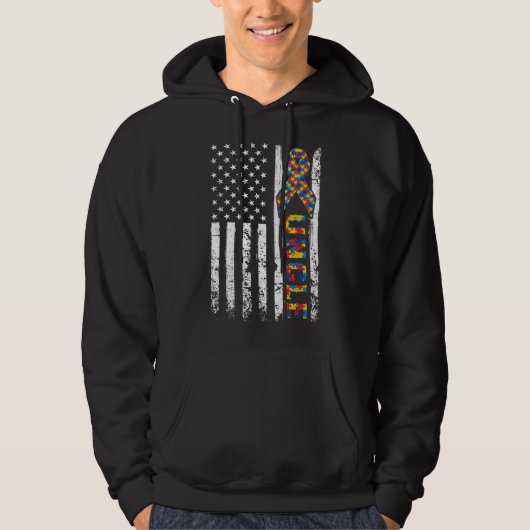 Verstoorde Amerikaanse vlag Autism oom Awareness A Hoodie (Voorkant)