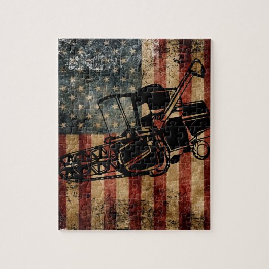 Verstoorde Amerikaanse vlag Combine Tractor Puzzle Legpuzzel (Verticaal)