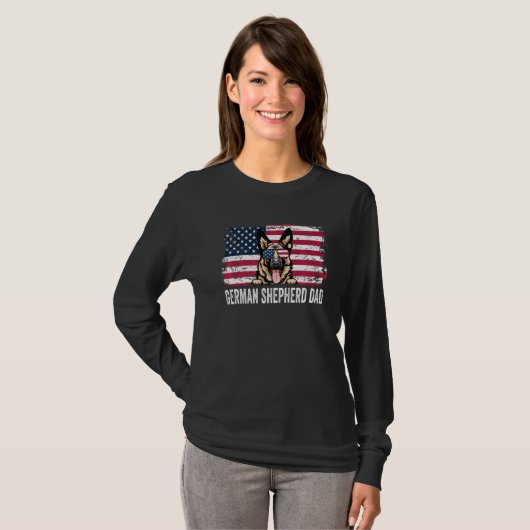 Verstoorde Amerikaanse vlag Duitse herder vaders d T-shirt (Voorkant volledig)
