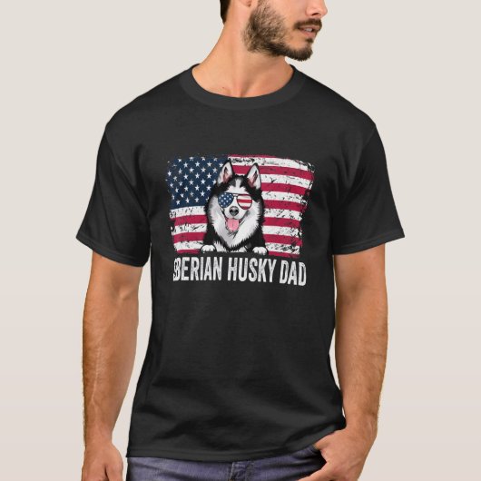 Verstoorde Amerikaanse vlag Siberian Husky Dad Day T-shirt (Voorkant)