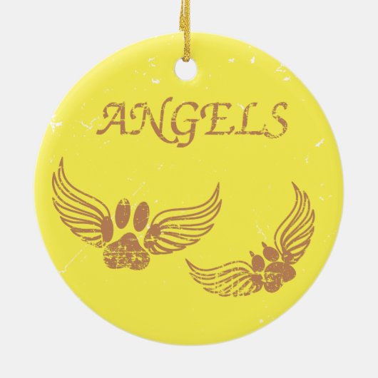 Verstoorde Angel Pet Paws Yellow Keramisch Ornament (Achterkant)