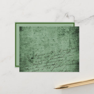 Verstoorde Antiek handschrift op groen Feestdagenkaart