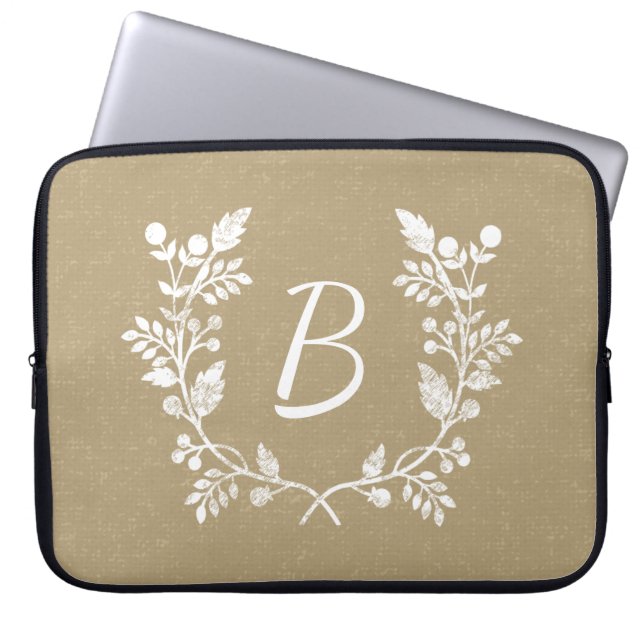 Verstoorde beige White Floral Wreatalized Personal Laptop Sleeve (Voorkant)