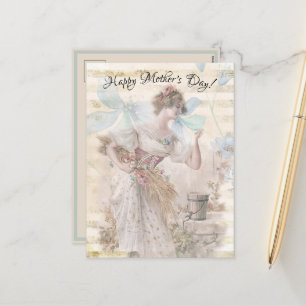 Verstoorde Fantasy Woman Gathering Flowers Graan Feestdagenkaart