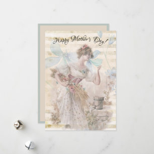 Verstoorde Fantasy Woman Gathering Flowers Graan Feestdagenkaart