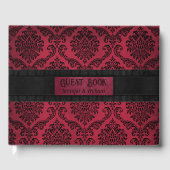 Verstoorde gothic Red en Black Damask Wedding Gastenboek (Voorkant)