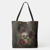 Verstoorde Gothische schedel tussen Rozen op leder Tote Bag (Achterkant)