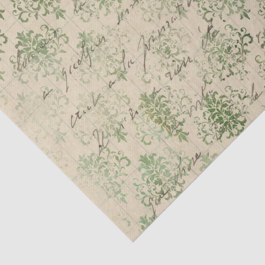 Verstoorde Groene Damask Tissuepapier (Detail)