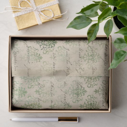 Verstoorde Groene Damask Tissuepapier (Geschenk)