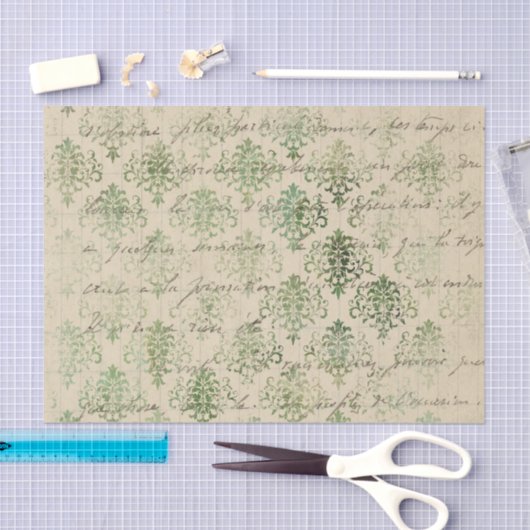 Verstoorde Groene Damask Tissuepapier (Craft)
