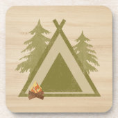 Verstoorde kampeerplaats op hout bier onderzetter (Voorkant)