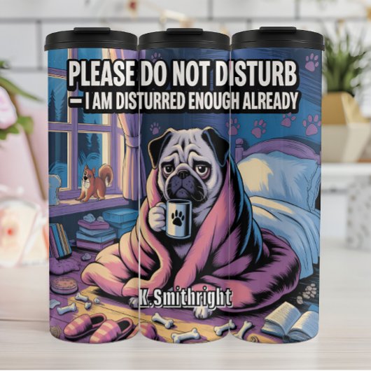 Verstoorde mopshond alsjeblieft niet thermosbeker