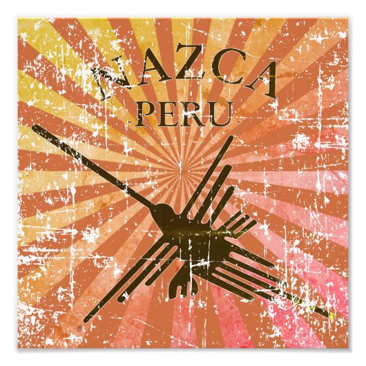 Verstoorde Nazca Peru Hummingbird Retro Sunset Foto Afdruk (Voorkant)