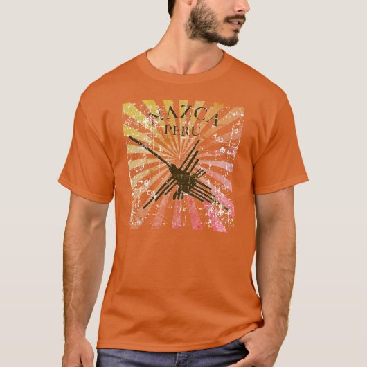 Verstoorde Nazca Peru Hummingbird Retro Sunset T-shirt (Voorkant)
