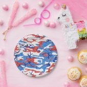 Verstoorde rode witte en blauwe Camo Papieren Bordje (Feest)