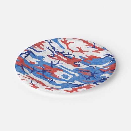 Verstoorde rode witte en blauwe Camo Papieren Bordje (Gekanteld)