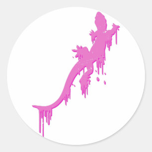 Verstoorde roze salamander met verfdrukking ronde sticker