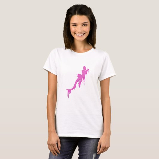 Verstoorde roze salamander met verfdrukking t-shirt (Voorkant volledig)