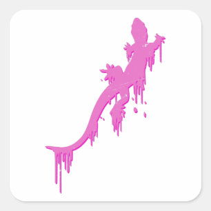 Verstoorde roze salamander met verfdrukking vierkante sticker