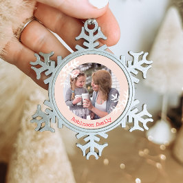 Verstoorde sneeuwvlokken Blush roze foto-monogramm Tin Sneeuwvlok Ornament