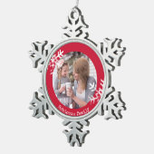 Verstoorde sneeuwvlokken Rode Foto-monogrammen Tin Sneeuwvlok Ornament (Rechts)