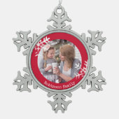 Verstoorde sneeuwvlokken Rode Foto-monogrammen Tin Sneeuwvlok Ornament (Voorkant)