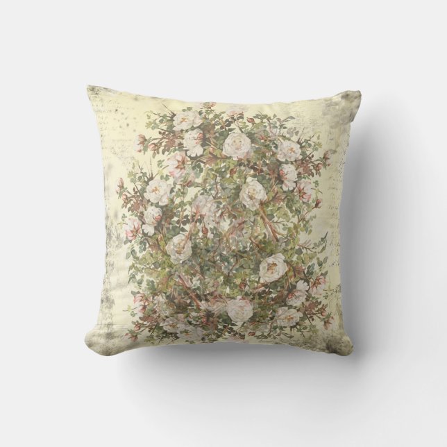  Verstoorde Witte Boho Roos Kussen (Voorkant)