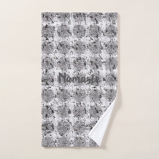 Verstoorde zwarte, witte en grijze kant handdoek (Handdoek)