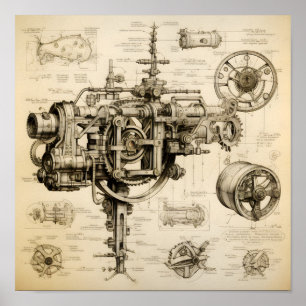 verstopte blauwdruk voor machine poster