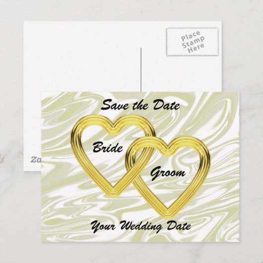 Verstrengelde Gouden Harten Bruid en Bruidegom Aankondigingskaart (Voorkant / Achterkant)