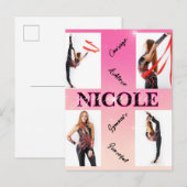 Verstrengelde Gymnastiek Roze 4 Fotoaanmoediging Uitnodiging Briefkaart (Voorkant / Achterkant)