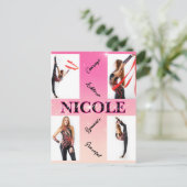Verstrengelde Gymnastiek Roze 4 Fotoaanmoediging Uitnodiging Briefkaart (Staand voorkant)