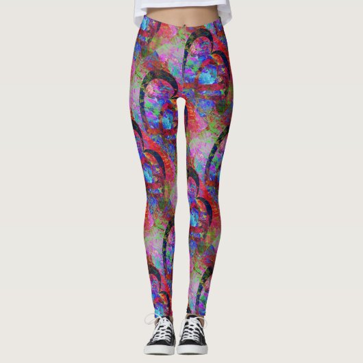 Verstrengelde harten met Waterverf bladeren Leggings (Voorkant)