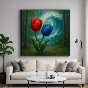 Verstrengelde tulpen - Painterly Style Floral Art Poster