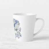 Verstrengelde Vogels  tekst blauw/grijs TWArt Latte Mok (Rechts)