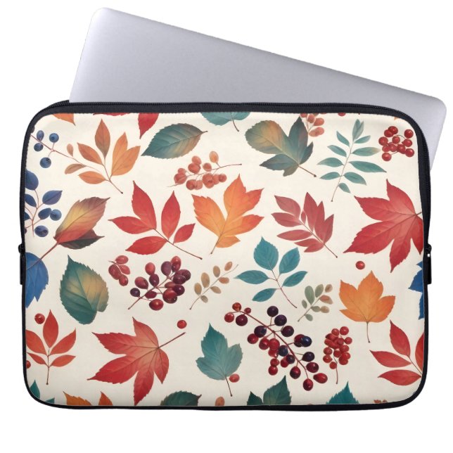 Verstrooide Bladeren en Bessen Laptop Sleeve (Voorkant)