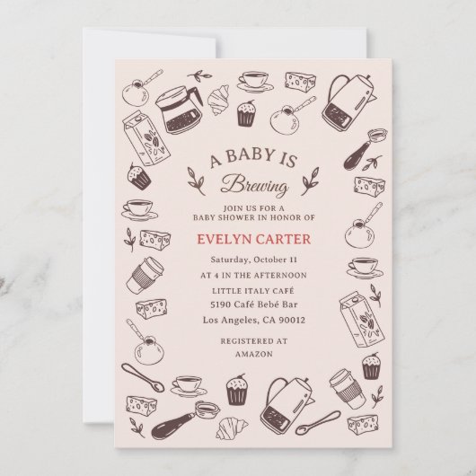 Verstrooide Handgetekende Café Baby Shower Kaart (Voorkant)