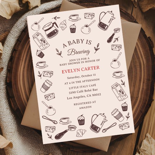 Verstrooide Handgetekende Café Baby Shower Kaart