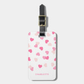 Verstrooide Roze Harten Confetti Bagagelabel (Voorkant verticaal)