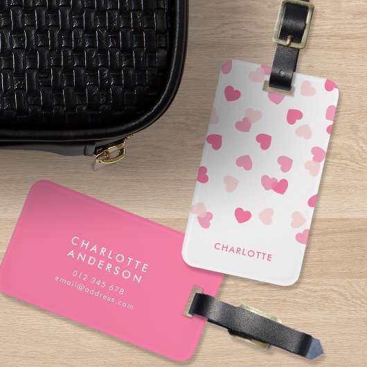 Verstrooide Roze Harten Confetti Bagagelabel