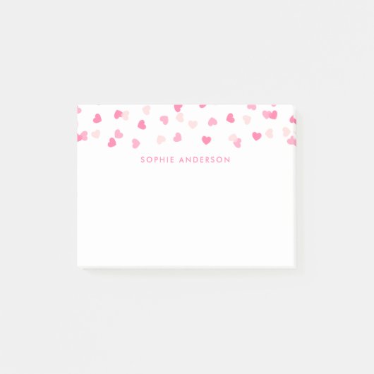 Verstrooide Roze Harten Confetti Post-it® Notes (Voorkant)