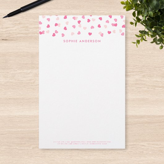 Verstrooide Roze Hartjes Confetti Briefpapier